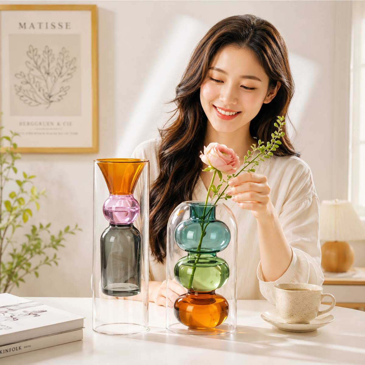 Double Layer Bubble Glass Flower Vase for Tabletop Decor