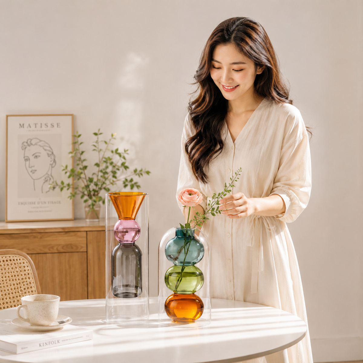 Double Layer Bubble Glass Flower Vase for Tabletop Decor
