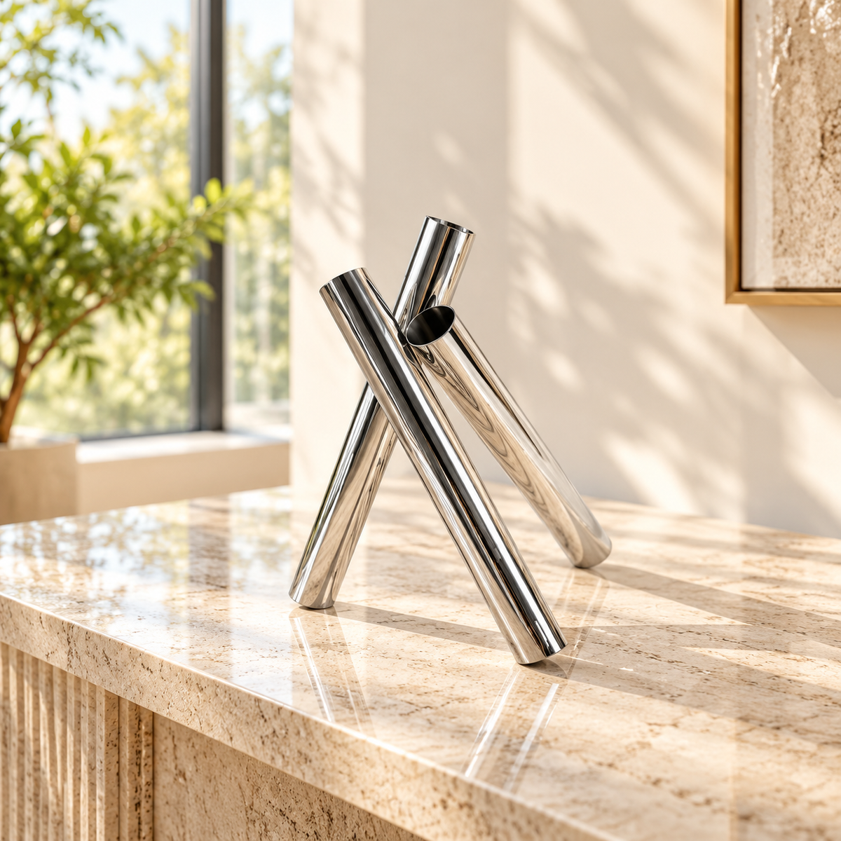 Geometric Stainless Steel Tripod Vase for Dried Flowers