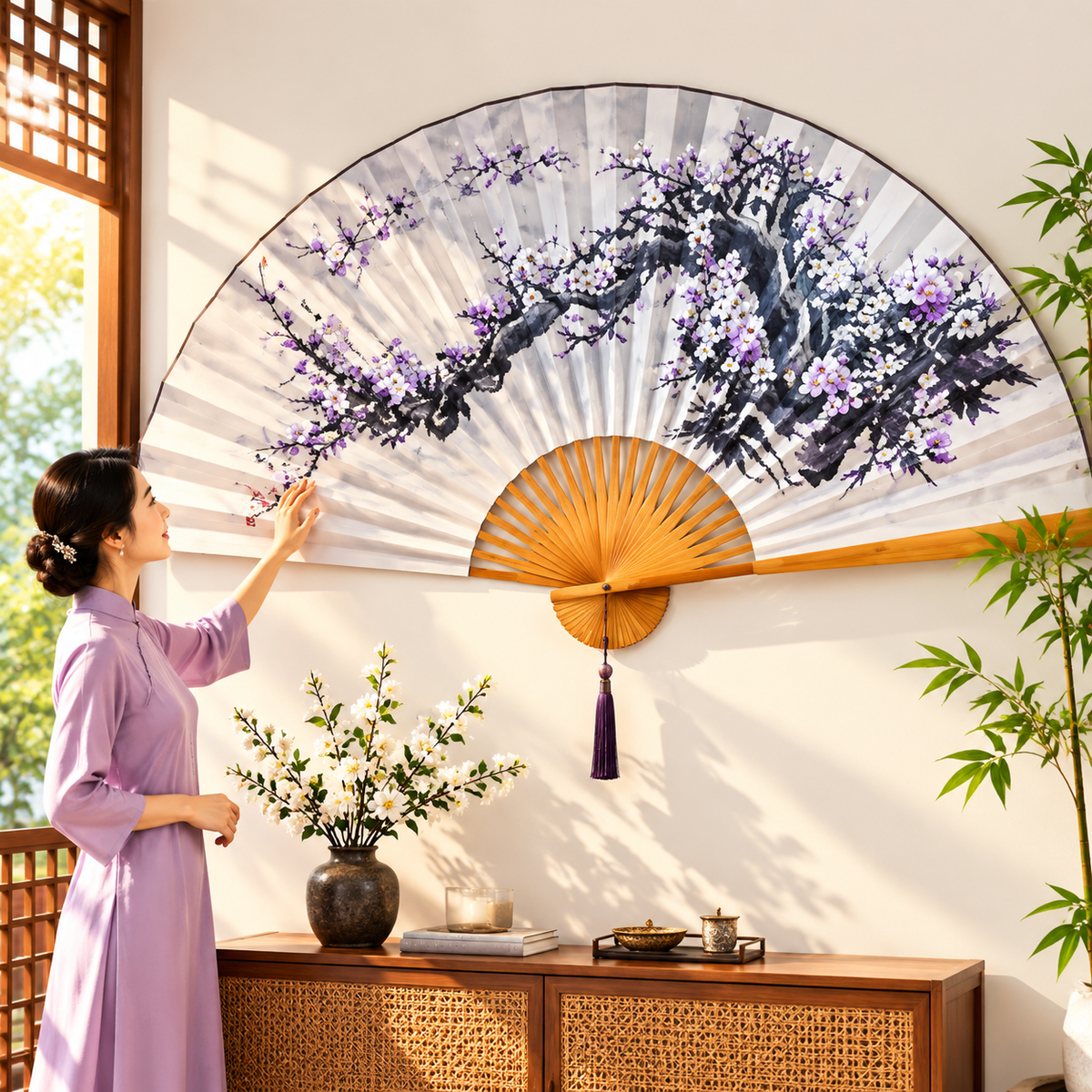 Giant Bamboo Folding Fan Wall Decor, 63 x 35.4 Inch