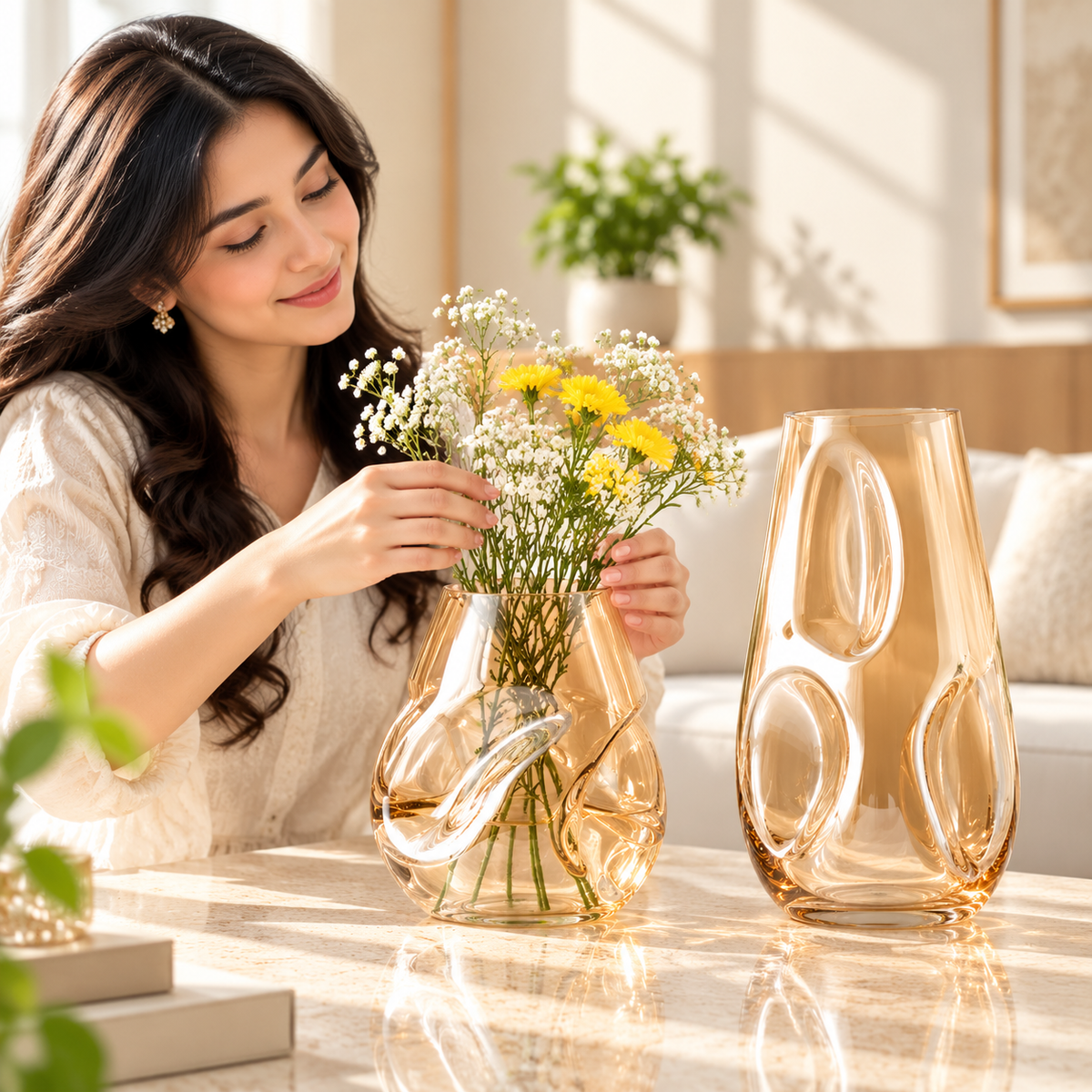 Irregular Clear Glass Decorative Vase for Tabletop