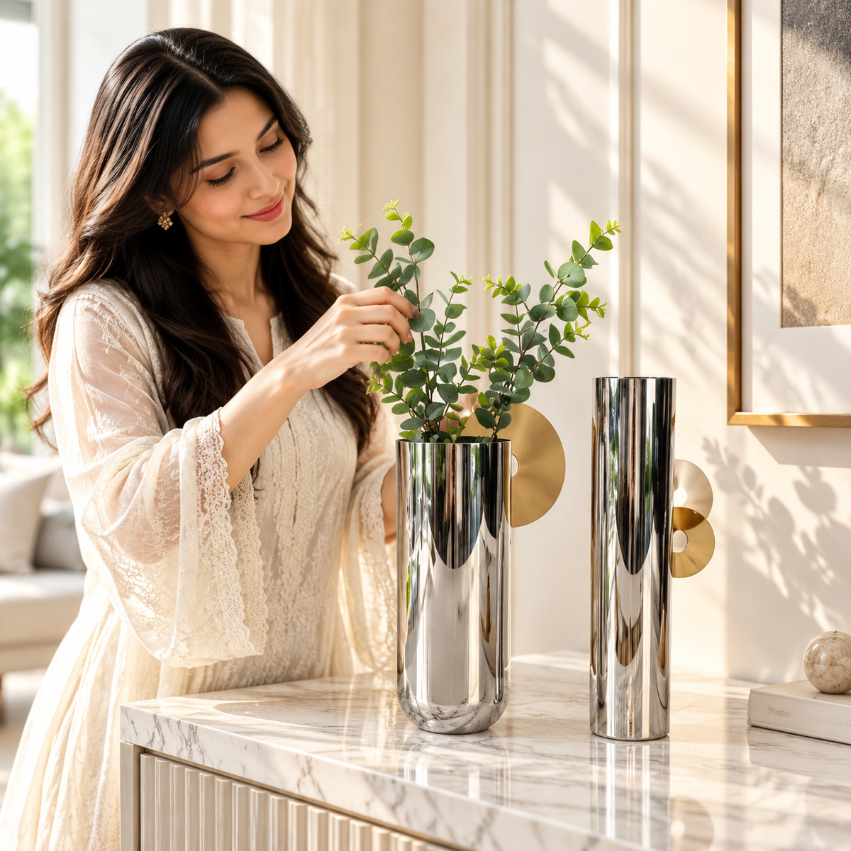 Geometric Mirror Metal Vase for Modern Home Decor